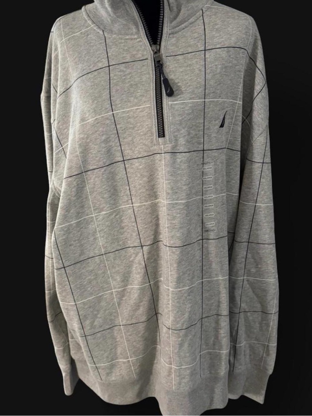 Nautica Men's Grey Grid Quarter-Zip Pullover - Picture 2 of 6